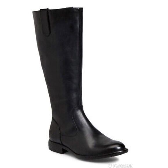 BORN Shaunie Black Leather Knee High Riding Boot Low Heel Fall Winter Size 6.5 - Picture 1 of 15